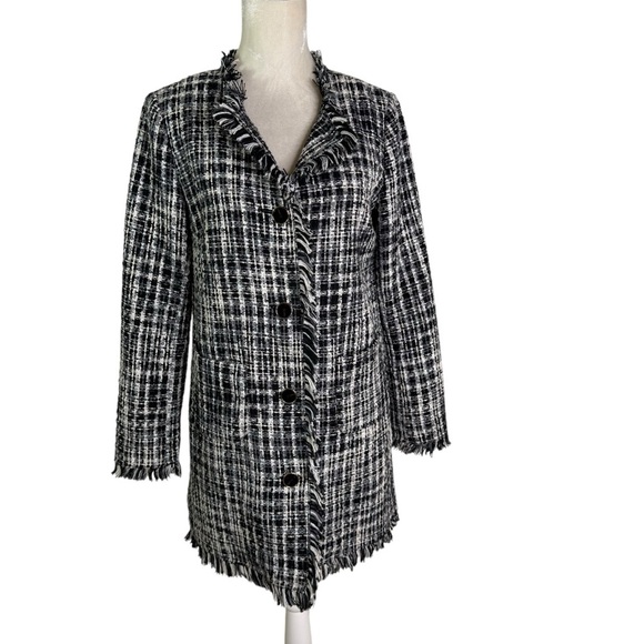 Kate spade Tweed Coat with Fringe Detail Black and White Size 2 - Picture 9 of 12